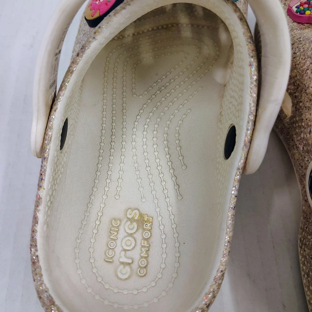 Crocs Classic Glitter Clog Silver Multi Sparkle Shoes with Jibbitz Charms C13